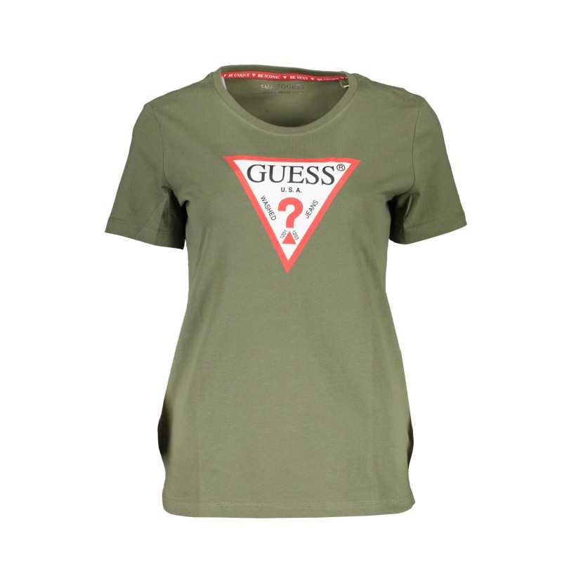 GUESS JEANS T-SHIRT MANICHE CORTE DONNA VERDE