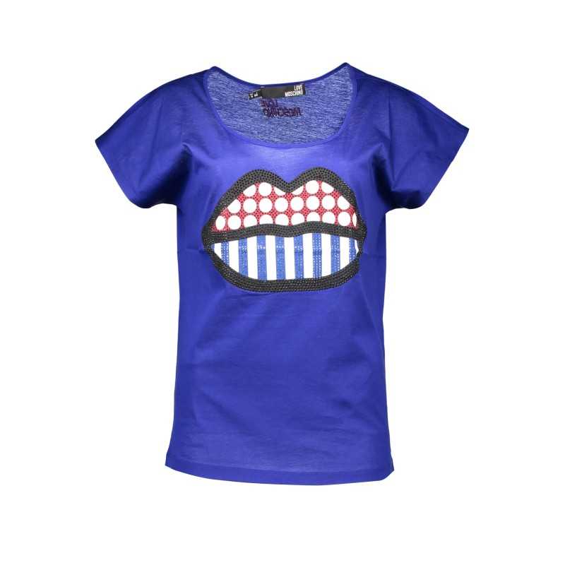 LOVE MOSCHINO T-SHIRT MANICHE CORTE DONNA BLU