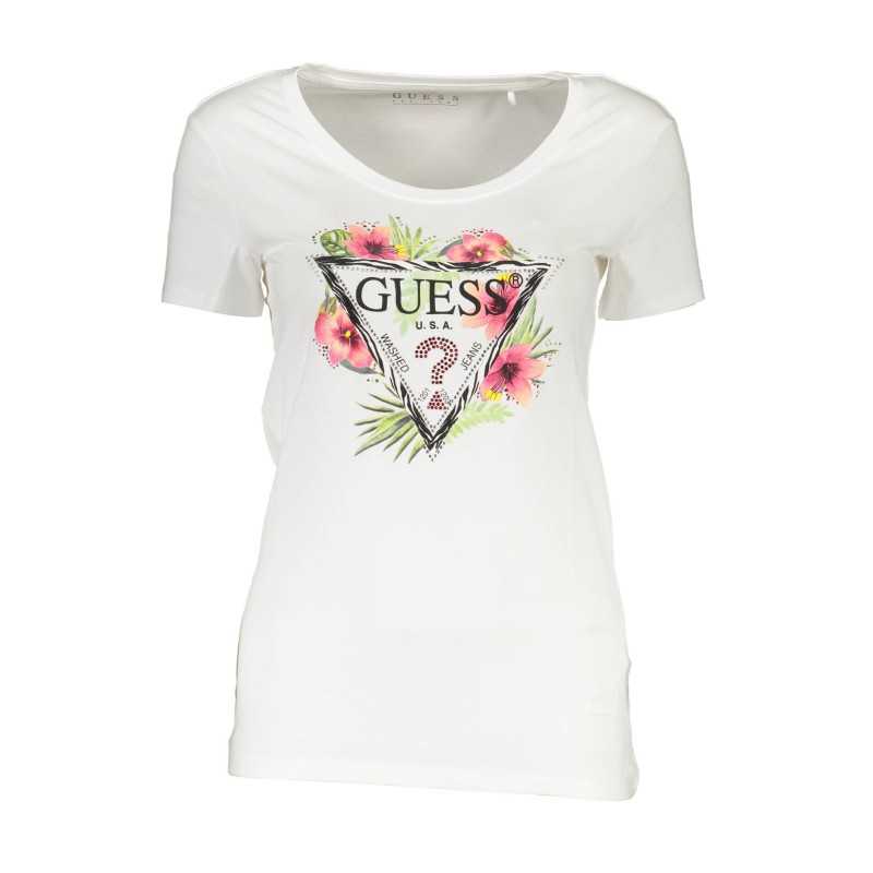 GUESS JEANS T-SHIRT MANICHE CORTE DONNA BIANCO