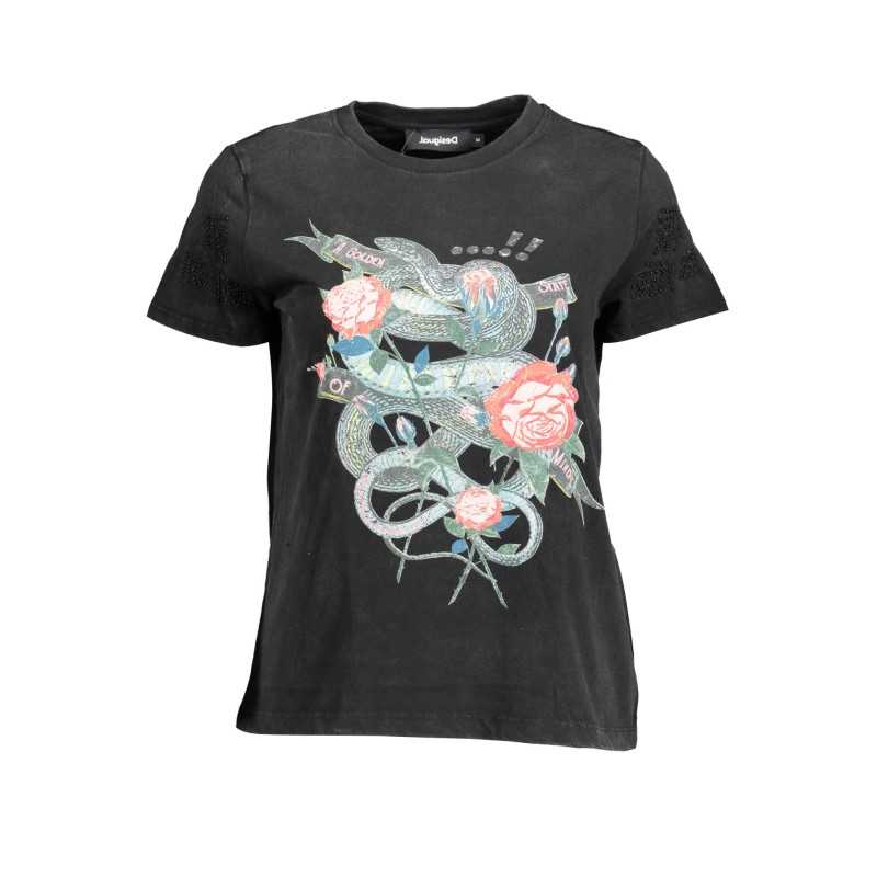 DESIGUAL T-SHIRT MANICHE CORTE DONNA NERO