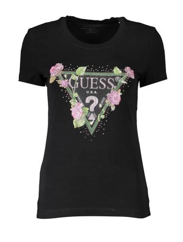 GUESS JEANS T-SHIRT MANICHE CORTE DONNA NERO