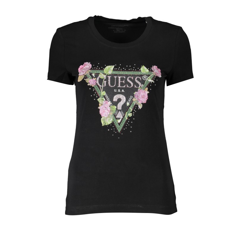 GUESS JEANS T-SHIRT MANICHE CORTE DONNA NERO