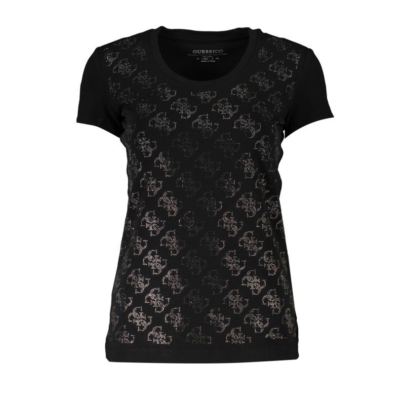 GUESS JEANS T-SHIRT MANICHE CORTE DONNA NERO