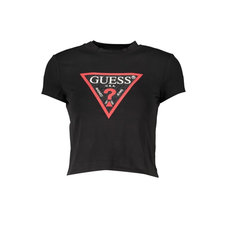 GUESS JEANS T-SHIRT MANICHE CORTE DONNA NERO